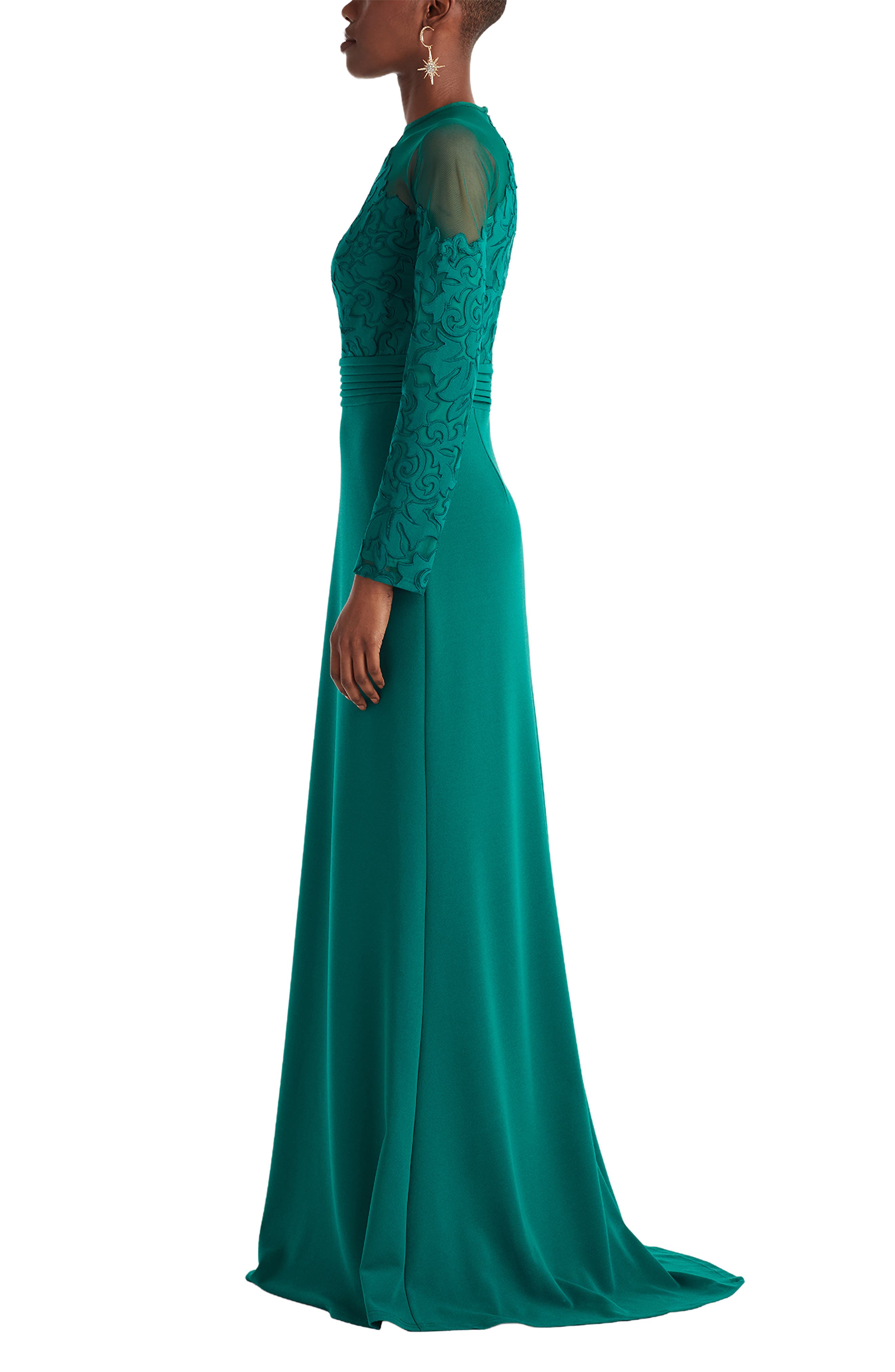 Tadashi Shoji Embroidered Illusion Lace Long Sleeve Sheath Gown
