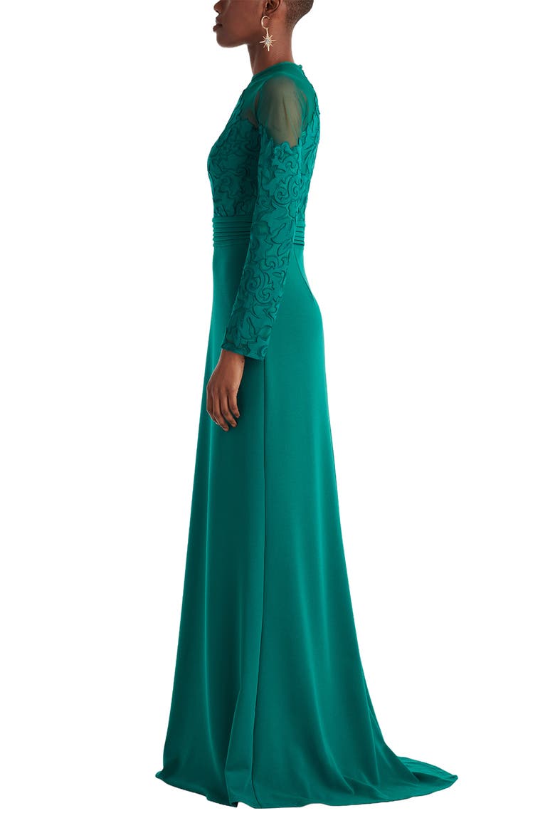 Embroidered Illusion Lace Long Sleeve Sheath Gown, Alternate, color, EMERALD