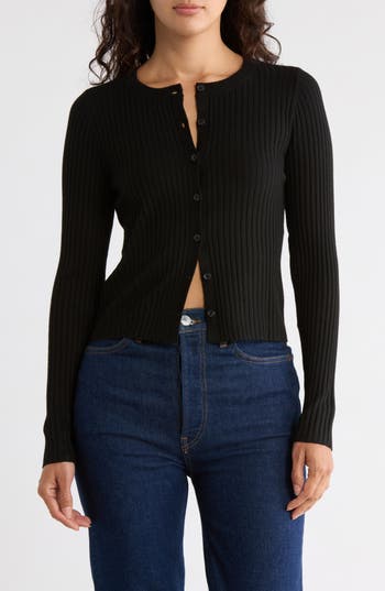Leith Fitted Button Front Cardigan In Black