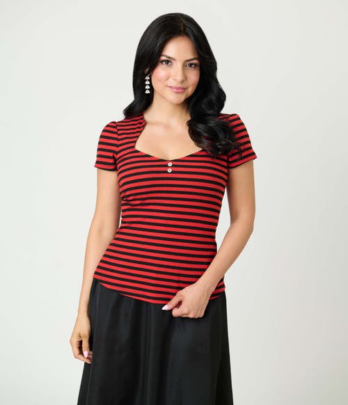 Unique Vintage Pentagon Collar Knit Top In Red