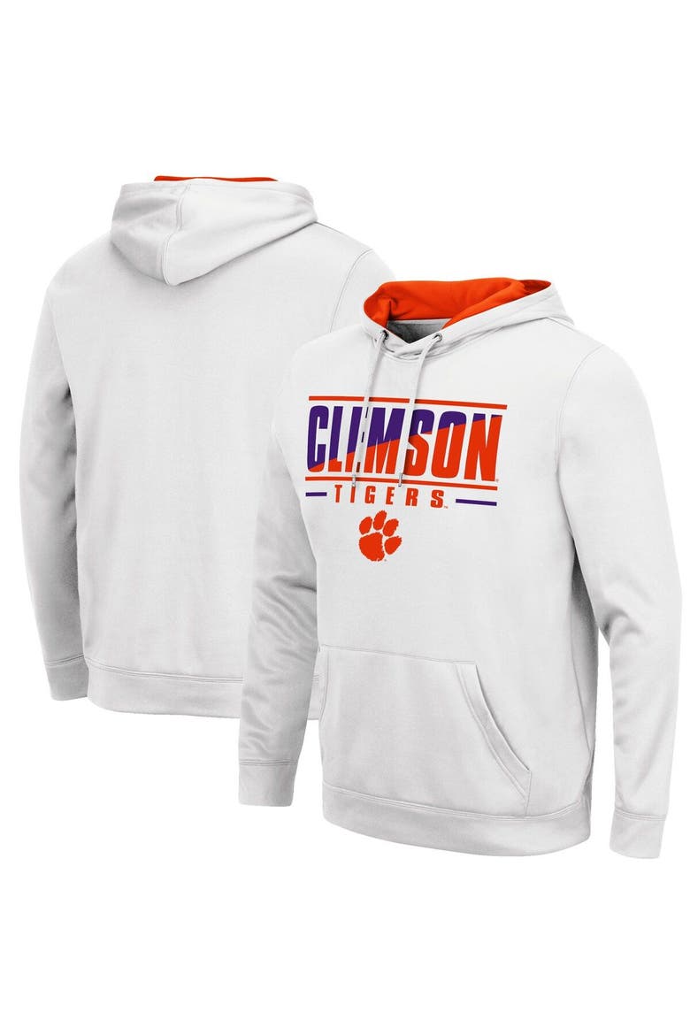 Men's Colosseum White Clemson Tigers Slash Stack 2.0 Pullover Hoodie, Main, color, White