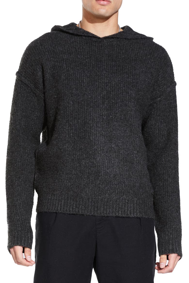 Brushed Knit Oversized Hoodie, Main, color, DARK CHARCOAL
