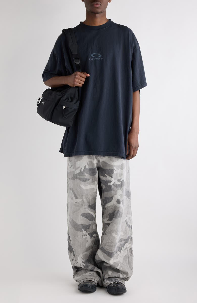 Balenciaga Loop Sports Icon Oversize Cotton T-Shirt, Alternate, color, 1041 Faded Washed Black