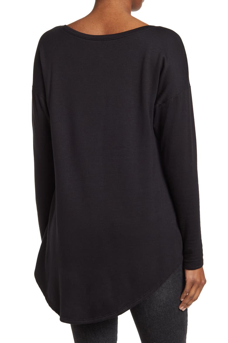 Boatneck Hi-Low Tunic Sweater, Alternate, color, BLACK