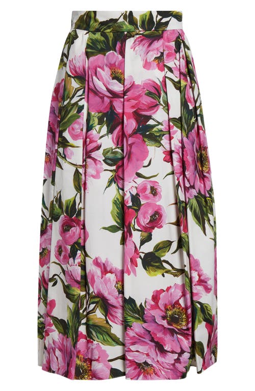 Dolce & Gabbana Womens Peonie Fuxia F.bco Floral-print Cotton Midi Skirt In Peonie Fuxia F.bianco