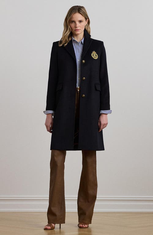 Ralph Lauren Crest-patch Wool-blend Coat In Black