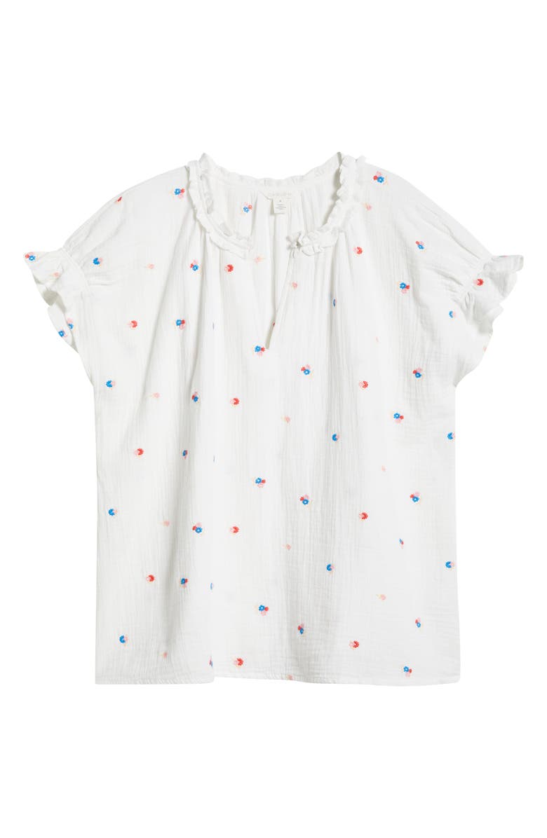 Caslon<sup>®</sup> Embroidered Ruffle Accent Cotton Gauze Top, Alternate, color, 