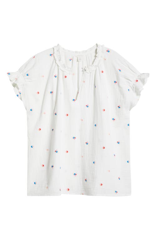 Caslon ® Embroidered Ruffle Accent Cotton Gauze Top In White