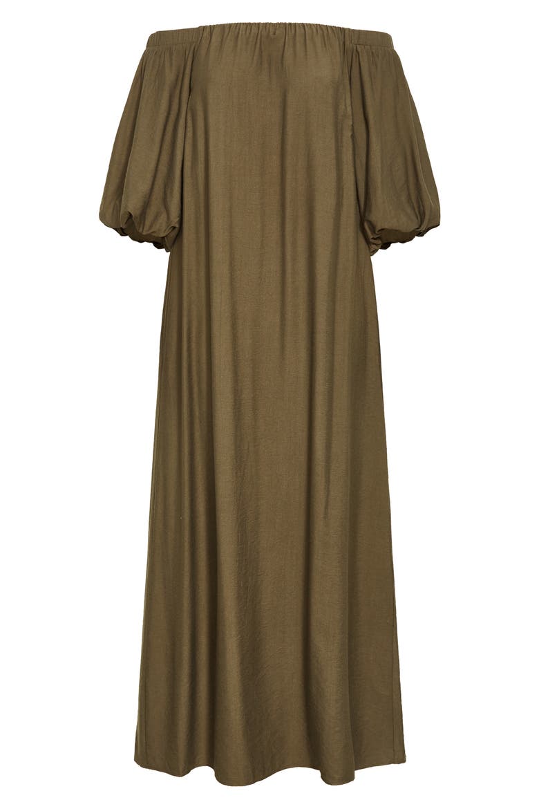 Layla Off the Shoulder Puff Sleeve Maxi Dress, Alternate, color, KHAKI
