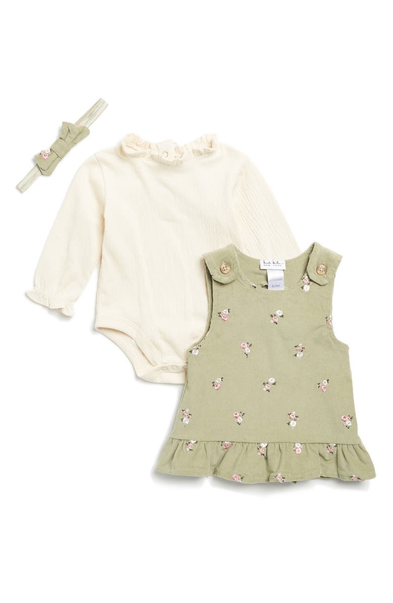 Nicole Miller Floral Bodysuit, Crinkle Dress & Headband Set, Main, color, 