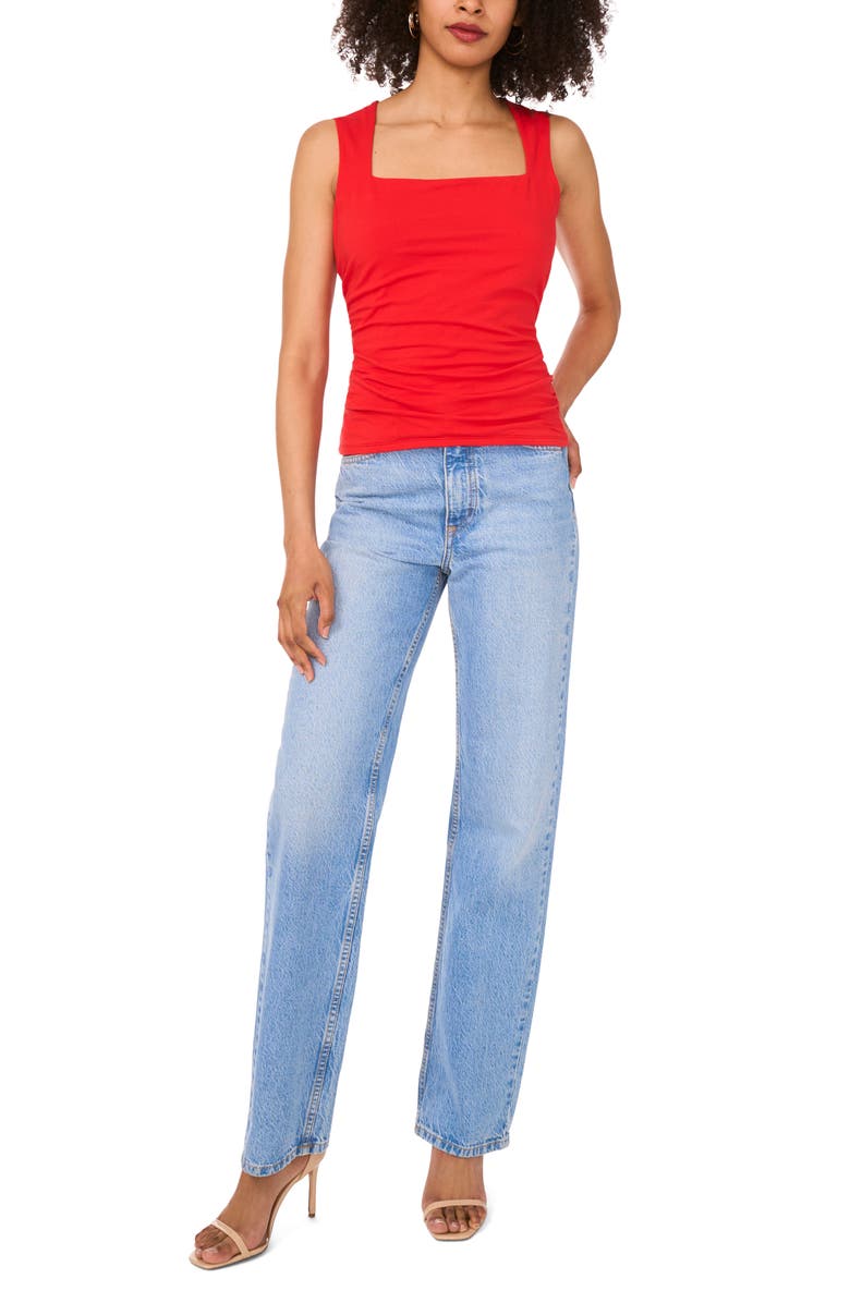 1.STATE Square Neck Ruched Tank, Alternate, color, Goji Berry