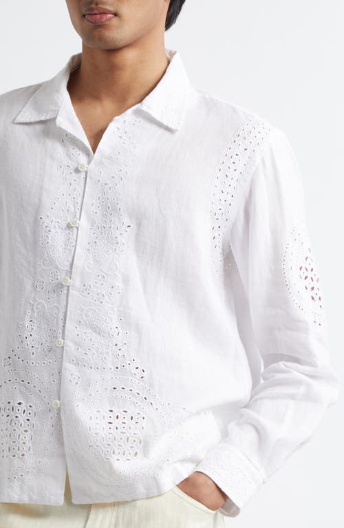 Bode Belvoir Broderie Anglaise Linen Shirt In White