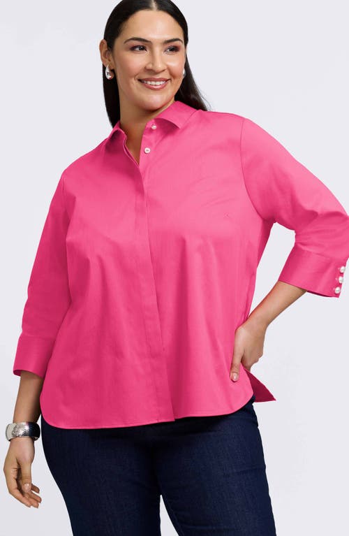 Foxcroft Pearly Cotton Blend Button-up Shirt In Pink Flambe