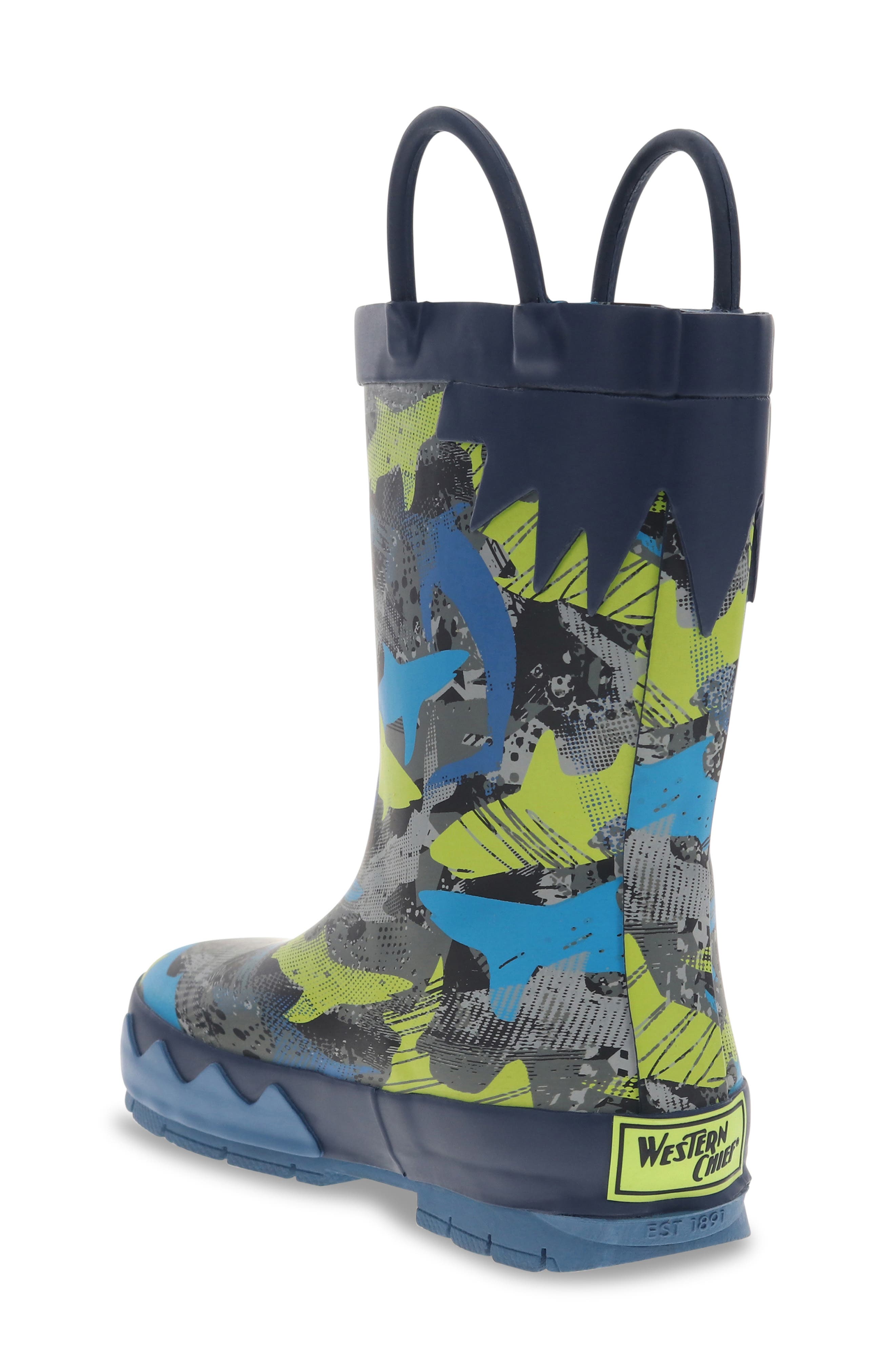 Western Chief Shark Frenzy Waterproof Rain Boot, Alternate, color, 