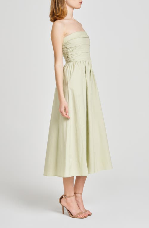 Wayf Sammie Pleat Strapless Stretch Cotton Sundress In Light Green