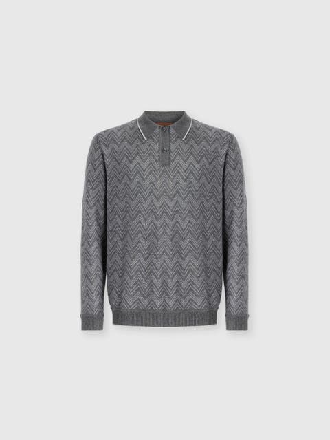 Long-sleeve Cashmere Zig Zag Polo Shirt