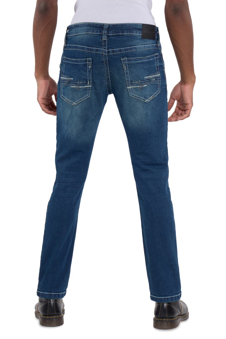 Saddle Stitch Stretch Straight Leg Jeans, Alternate, color, DARK BLUE