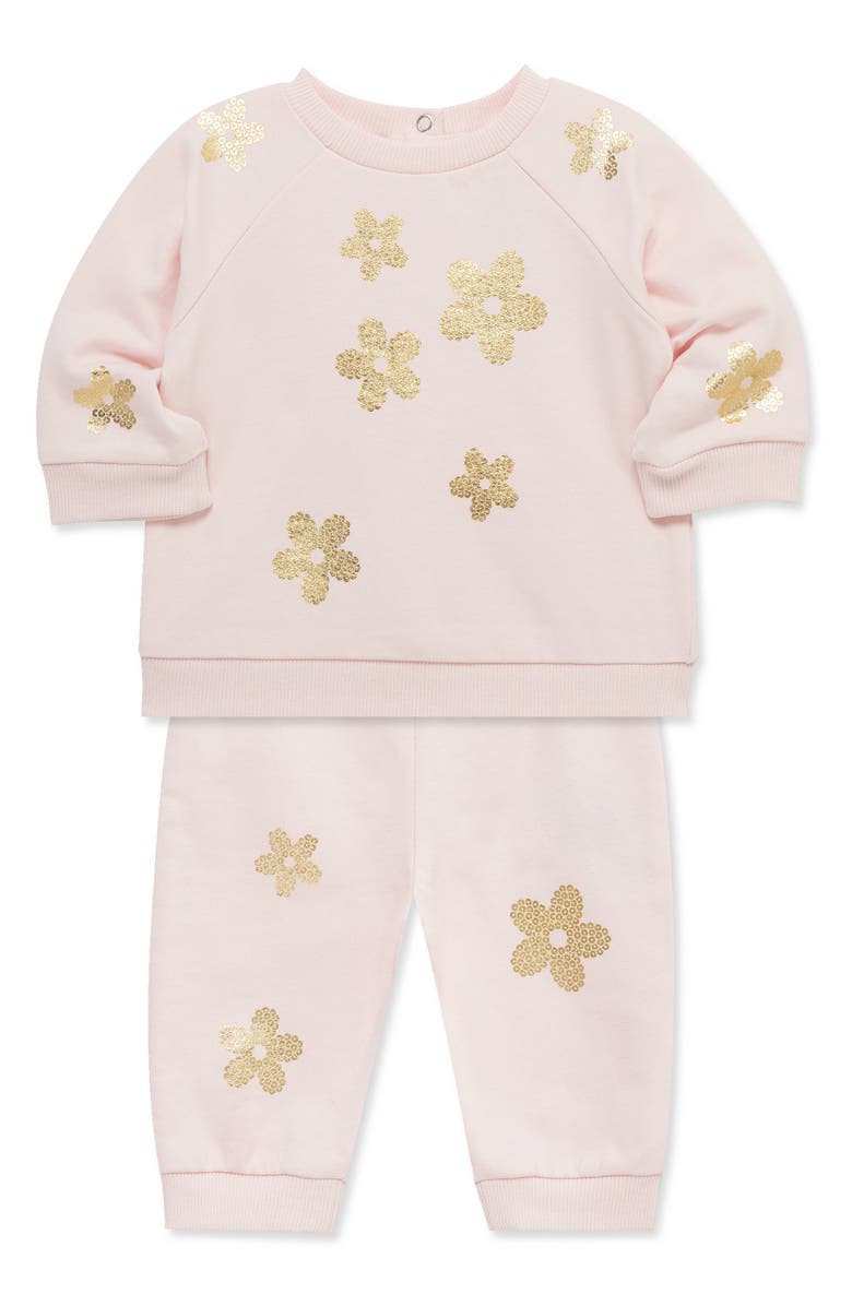 Little Me Floral Shine Active Sweatshirt & Joggers Set, Alternate, color, Pink