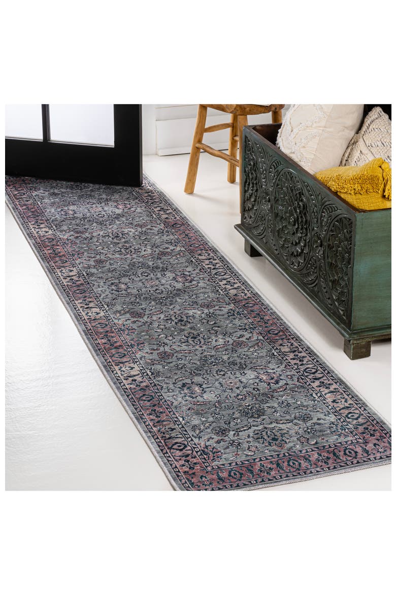 Victoria Ornate Persian All-Over Machine-Washable Area Rug, Alternate, color, Purple/Gray