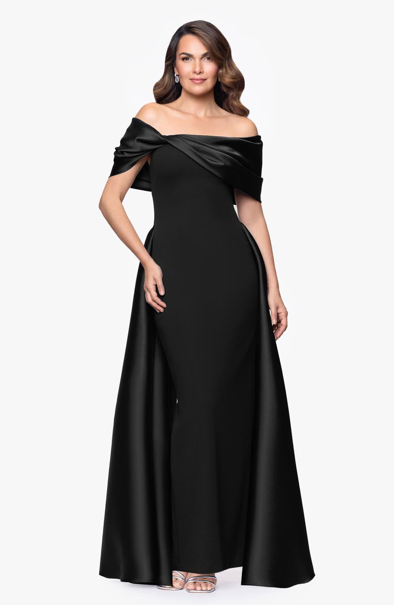 Betsy & Adam Off the Shoulder Cape Detail Gown, Alternate, color,