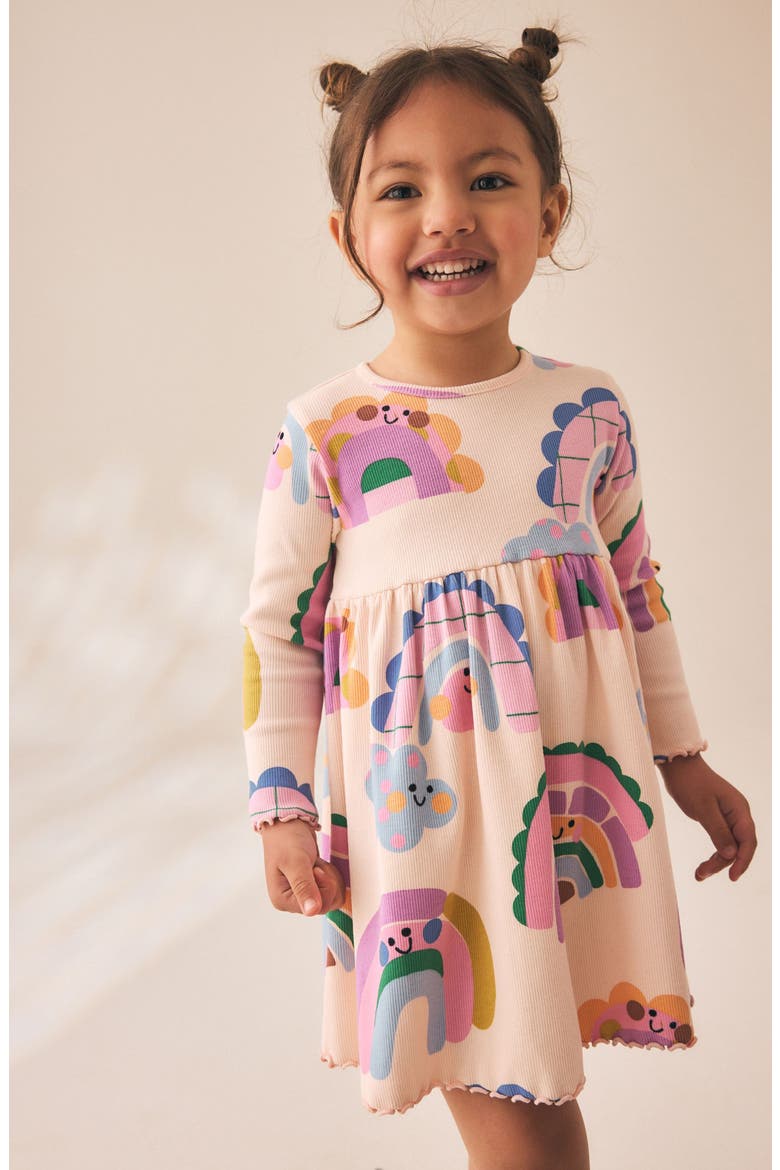 Kids' Rainbow Long Sleeve Rib Dress, Alternate, color, MULTI