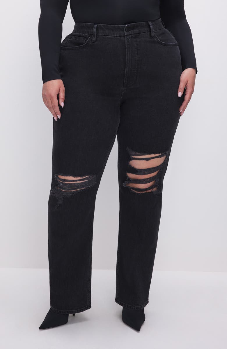 Good American Good '90s Ripped High Waist Relaxed Jeans, Alternate, color, 