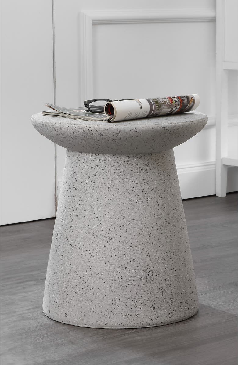 JONATHAN Y Hollie 18" Minimalist Modern Drum Indoor/Outdoor Accent Table Pedestal, Alternate, color, Gray Terrazzo