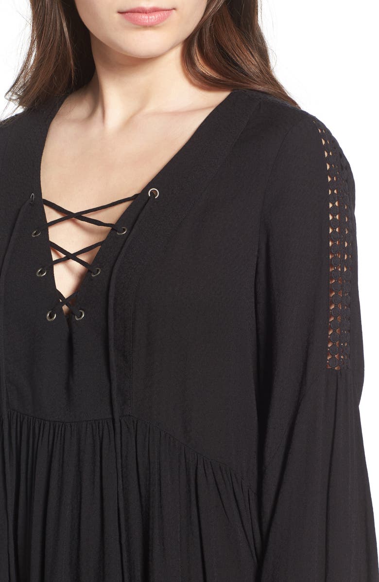 All in Favor Lace-Up Babydoll Dress, Alternate, color,