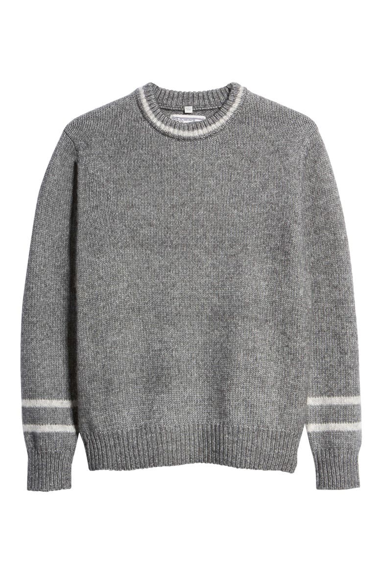Stripe Trim Triple Blend Crewneck Sweater, Alternate, color, CHARCOAL