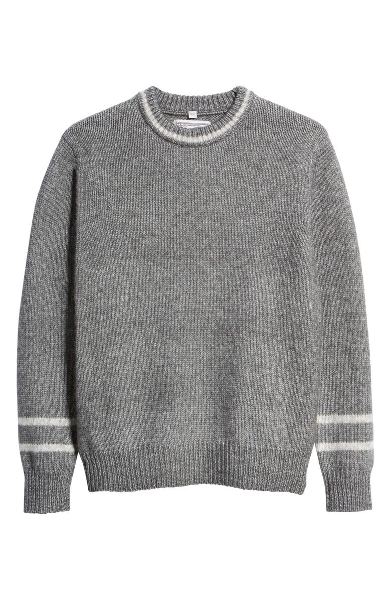 Schott NYC Stripe Trim Triple Blend Crewneck Sweater, Alternate, color, Charcoal