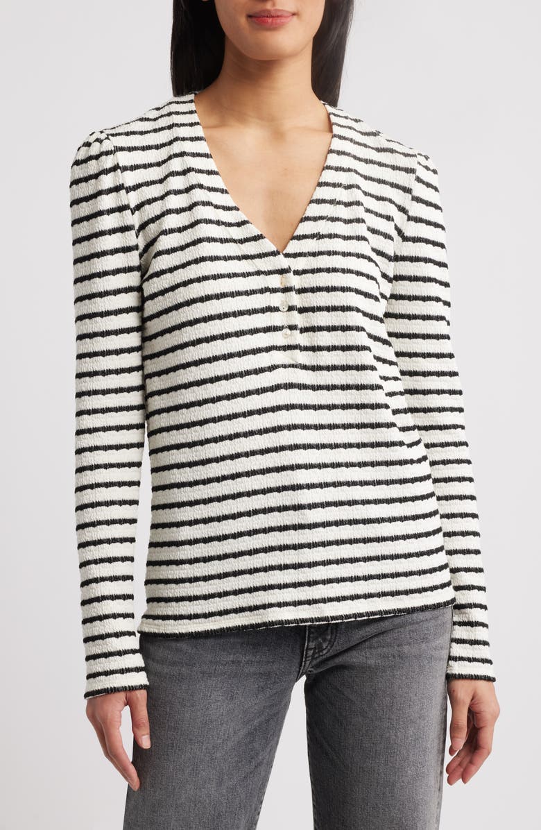 GIBSONLOOK The Amelia Stripe Henley Top, Main, color, Cream/ Black Stripe