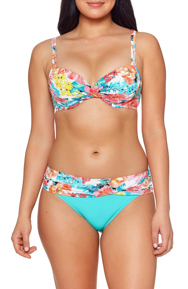 BLEU by Rod Beattie Blooming Chic Twist Front Bikini Top, Alternate, color, 