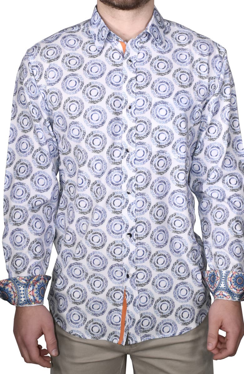 Vintage 1946 Modern Fit Geo Print Stretch Button-Up Shirt, Main, color,
