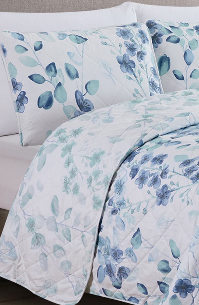 Woven & Weft Watercolor Leaves Quilt & Sham Set, Alternate, color, Blue / Green