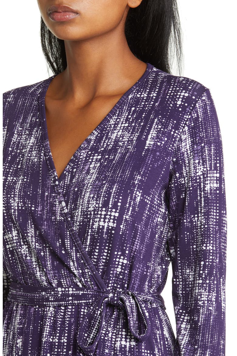 Dot Long Sleeve Faux Wrap Dress, Alternate, color, PLUM