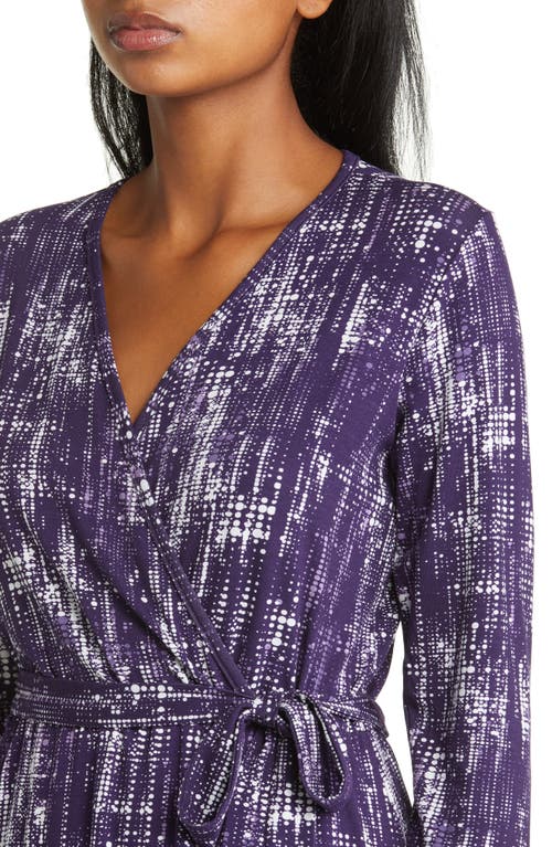 Loveappella Dot Long Sleeve Faux Wrap Dress In Purple