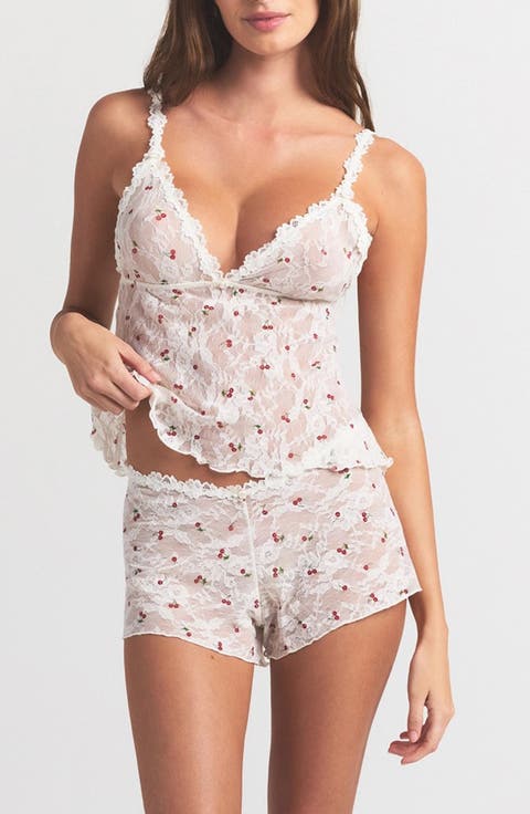 Stretch Lace Triangle Camisole & Shorts Set (Regular & Plus)