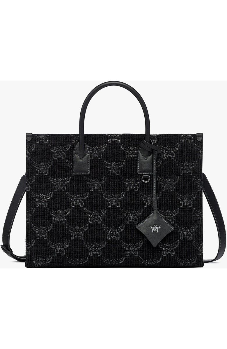 MCM Large Munchen Tote in Lauretos Lurex Jacquard, Main, color, Black