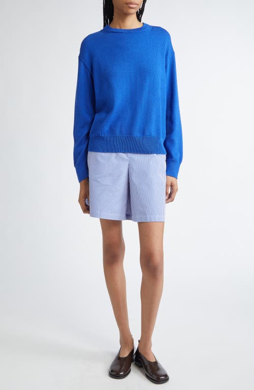 Lafayette 148 New York Riverside Crinkle Stripe Shorts In Ultramarine Multi
