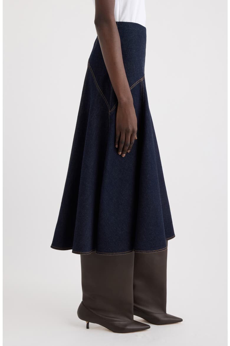 La Jupe Triangle de-Nîmes A-Line Denim Midi Skirt, Alternate, color, DARK NAVY