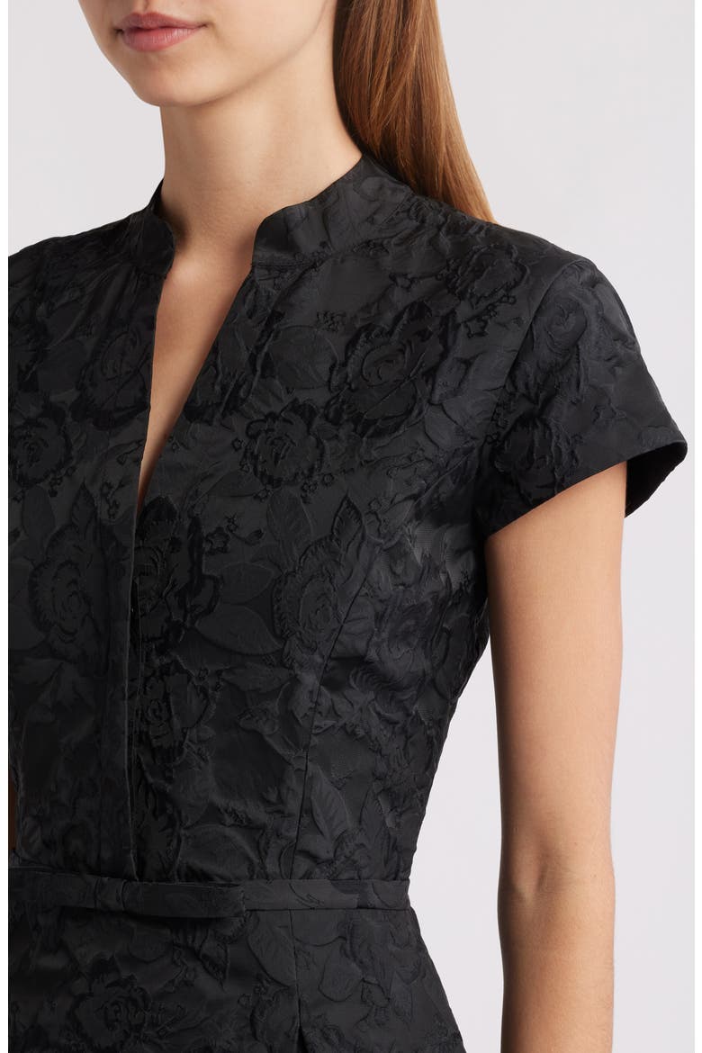 Hanna Floral Cloqué Cocktail Midi Dress, Alternate, color, BLACK