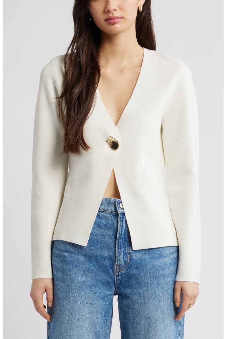 Structured One-Button Cardigan, Main, color, IVORY