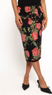 Petal & Pup Reeva Floral Knit Pencil Skirt