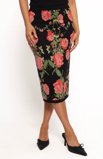 Petal And Pup Petal & Pup Reeva Floral Knit Pencil Skirt In Black