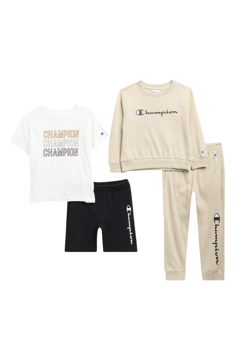 Champion Kids' T-Shirt, Shorts, Sweatshirt & Joggers Set, Main, color, Sandstone