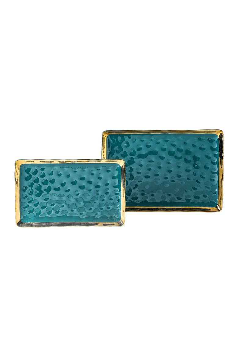 Florian Porcelain 2-Piece Serving Rectangular Plate Set, Main, color, Green