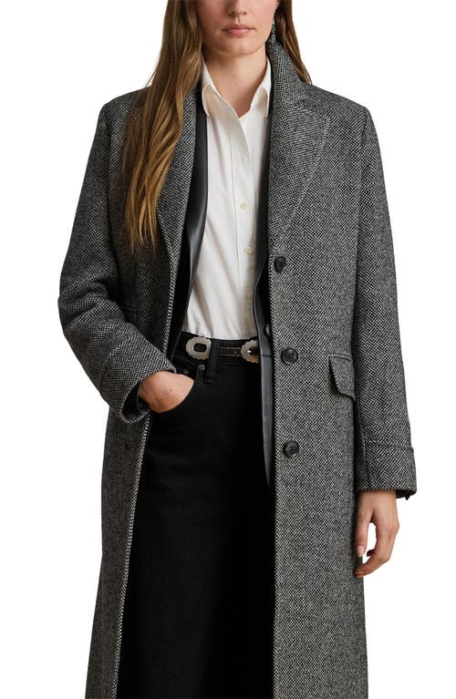 Ralph Lauren Lauren Longline Herringbone Wool Blend Reefer Coat In Gray