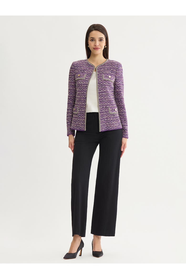 Relaxed Lurex Eyelash Ribbon Knit Jacket, Alternate, color, Fresh Purple/Biscotti