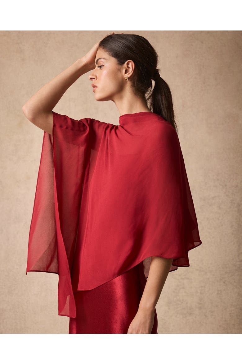 Satin Cape Detail Maxi Dress, Alternate, color, Red