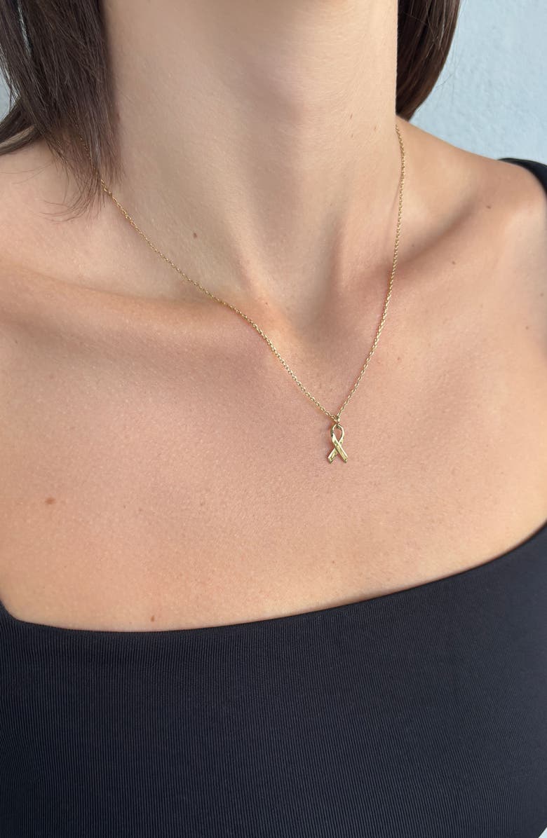 Adornia 14K Gold Plated Hope Ribbon Pendant Necklace, Alternate, color, Gold